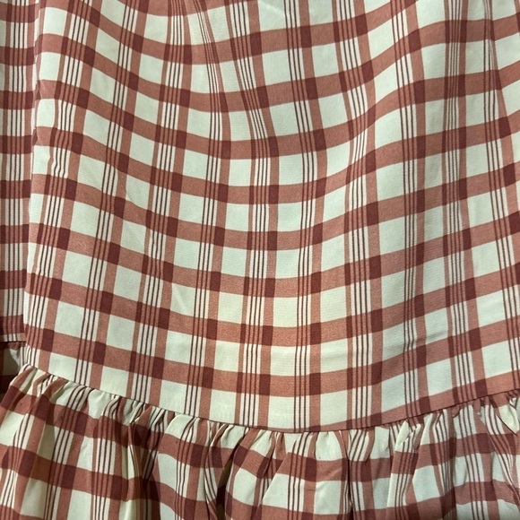 NWT QED London Square Neck Half Sleeve Tiered Smock Gingham Tan Dress Sz 8 - Picture 8 of 8